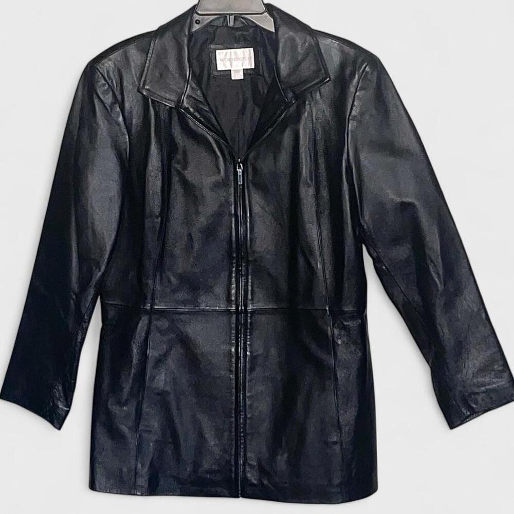 Worthington Black Genuine Leather Zip Up Coat - Size L